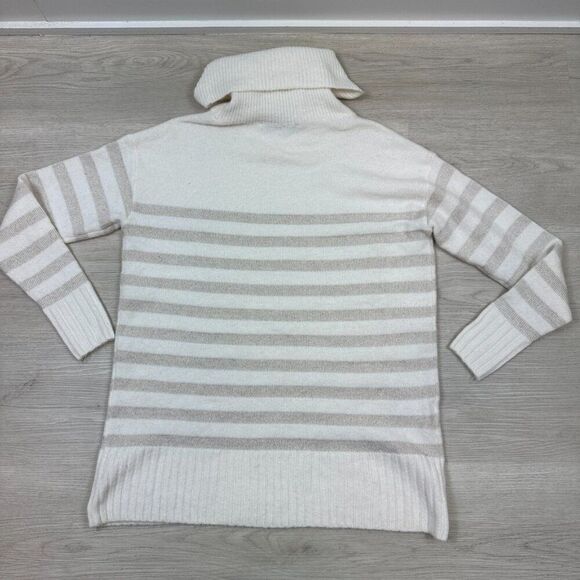 Ann Taylor Loft Oversized Cowl Neck Sweater Womens Small White Silver Stripe - Picture 2 of 7
